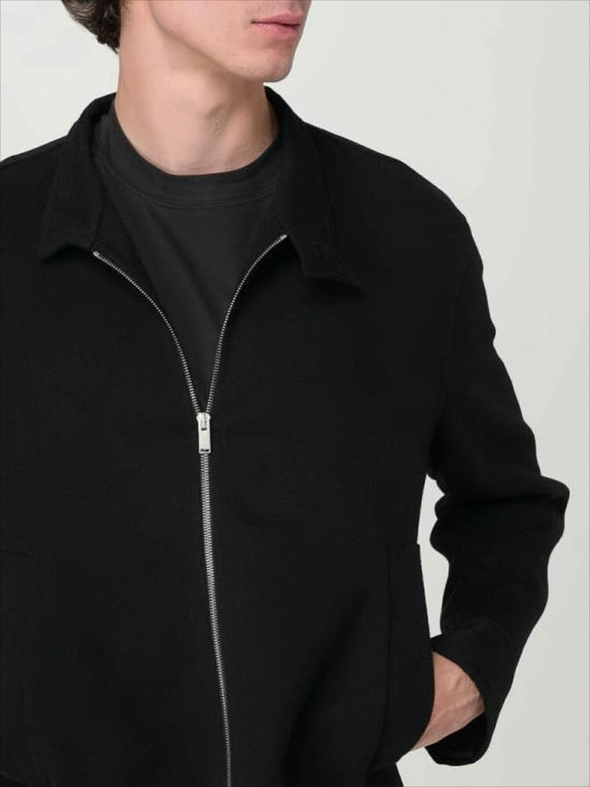 Lardini Minimalist Black Wool Jacket With High Collar
