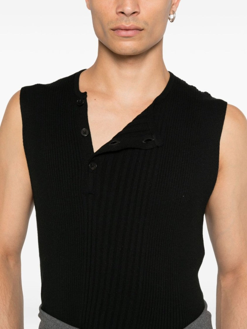 Vivienne Westwood Black Ribbed Sleeveless Button Knit Sweater