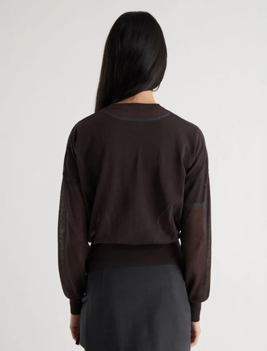 Paloma Wool Semi-Sheer Brown Sweater With Gathered Waist And Cuffs