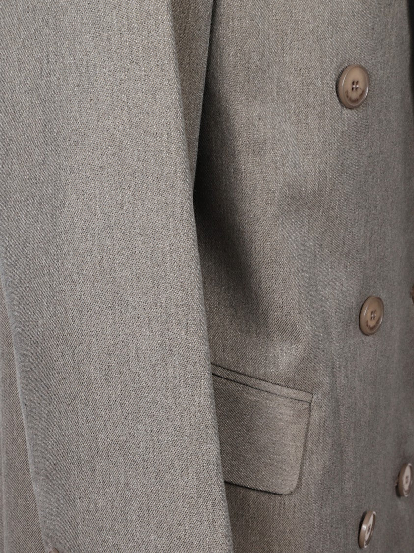 The Frankie Shop Long Double-Breasted Grey Coat