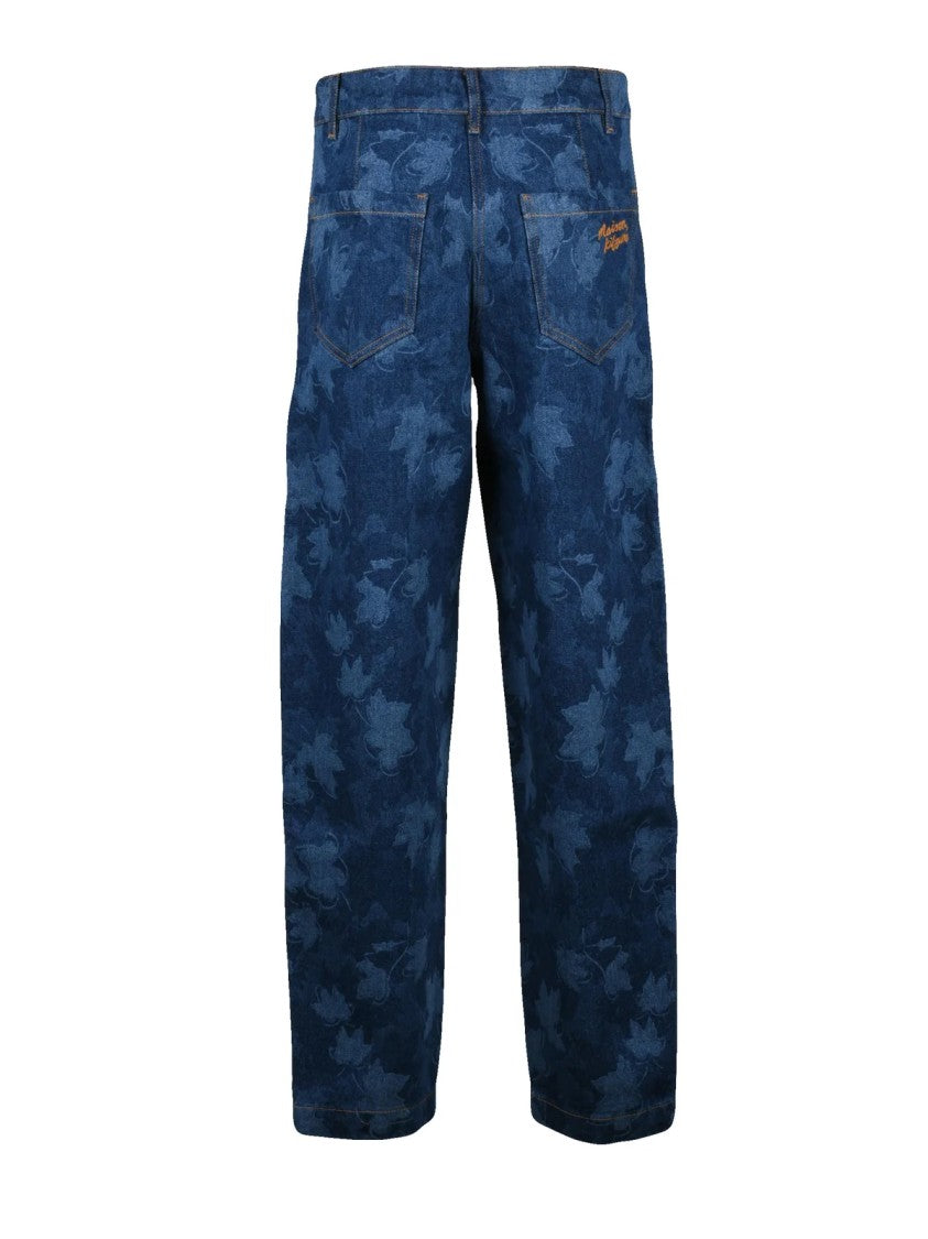 Maison Kitsuné Blue Cotton Floral Jeans