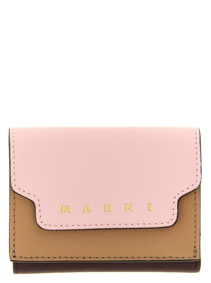 Marni Textured Saffiano Leather Trifold Wallet With Gold-Embellished Closure