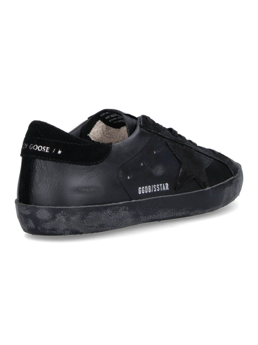 Golden Goose Low-Top Black Leather Sneakers With Distressed Sole