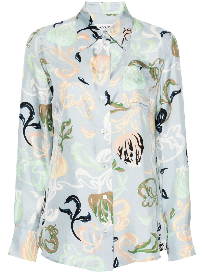Lanvin Multicolour Abstract Graphic Long-Sleeve Silk Shirt