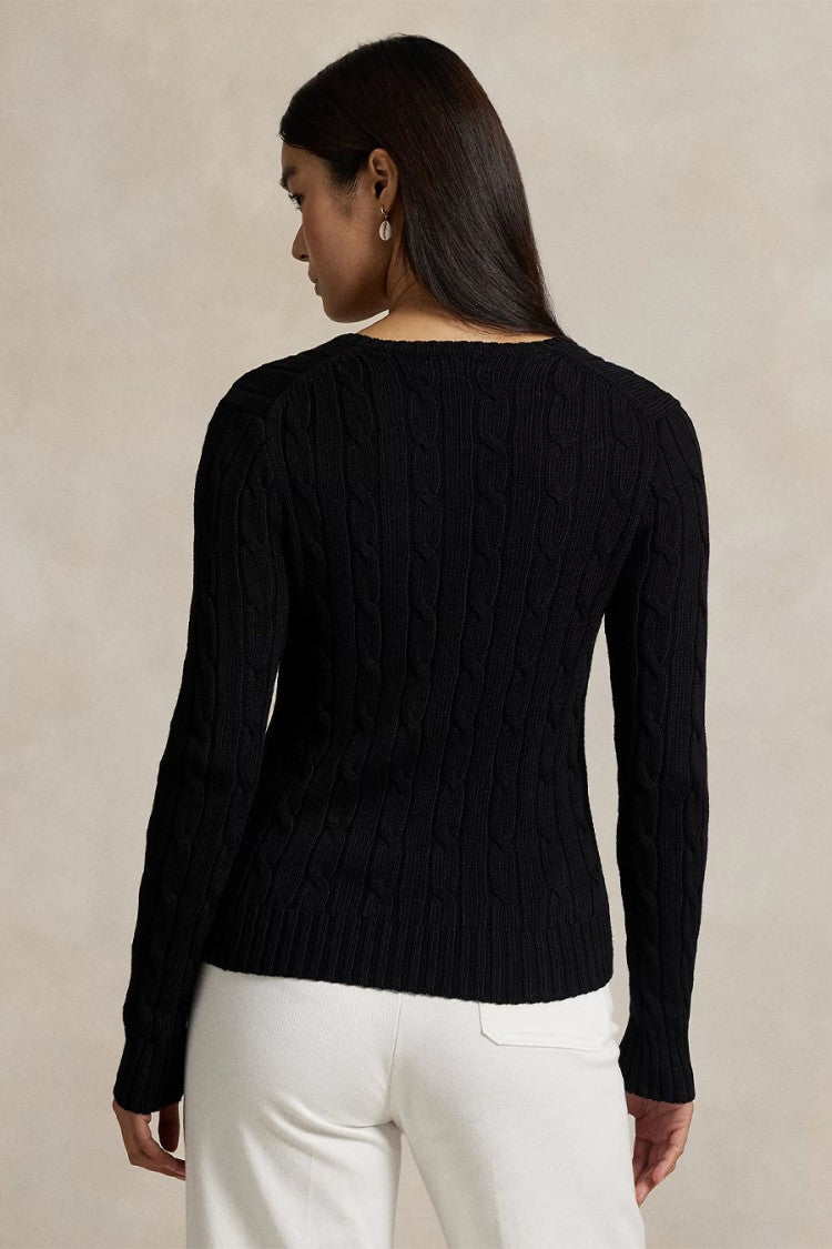Polo Ralph Lauren Black Cotton Cable-Knit V-Neck Sweater