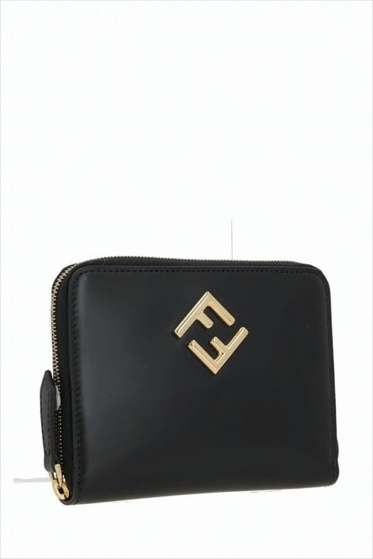 Fendi Sleek Rectangular Black Calf Leather Wallet With Zip-Around Closure