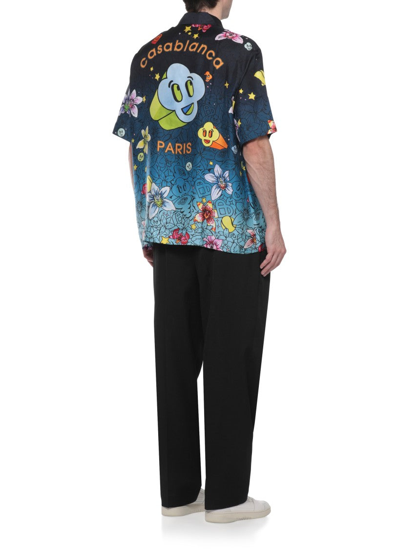 Casablanca Blue Collage Graffiti Silk Shirt