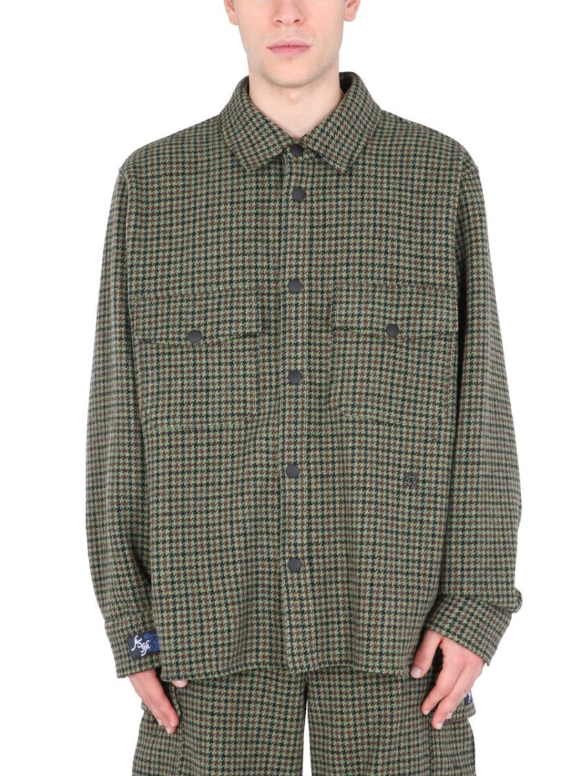 Msgm Checkered Wool Shirt With Classic Collar
