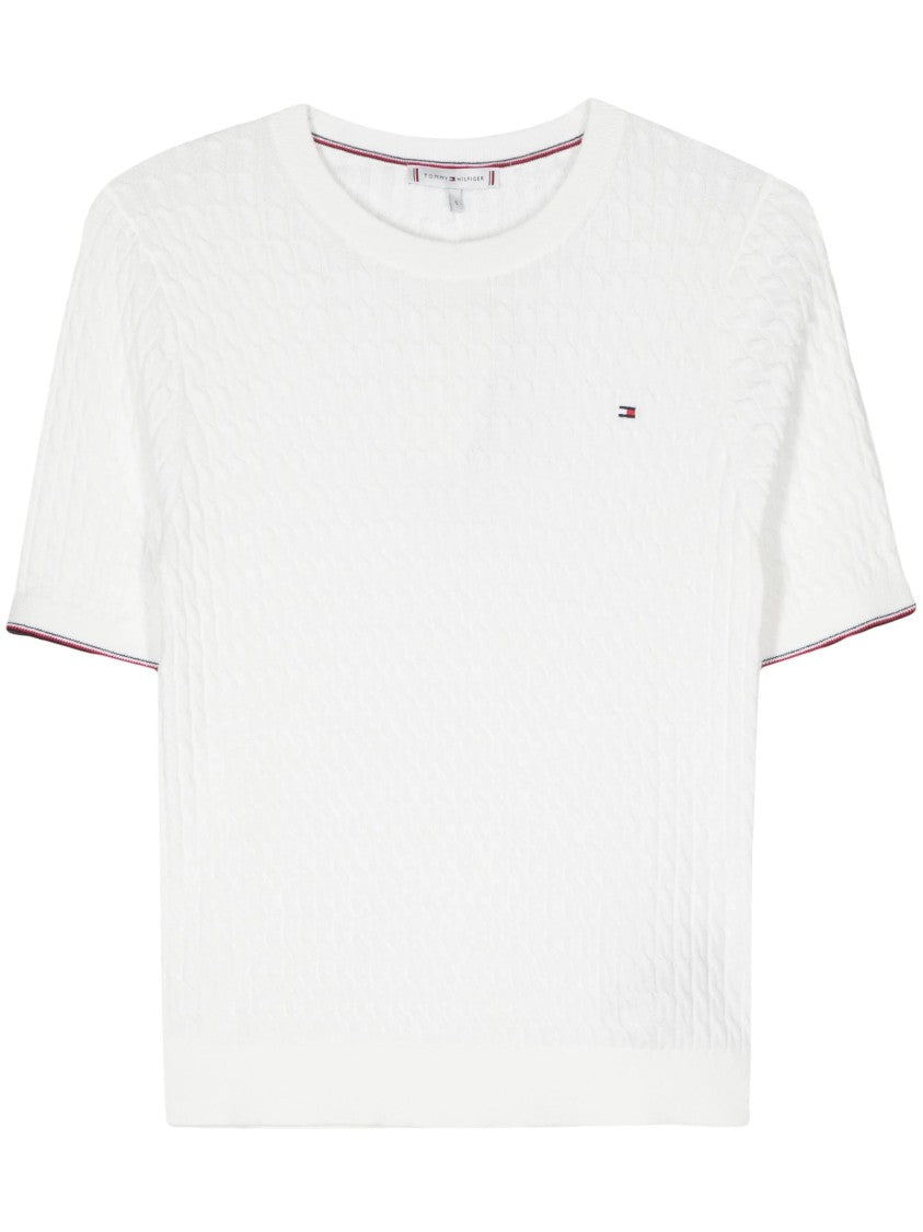 Tommy Hilfiger Textured Crop Top With Subtle Stripe Detail
