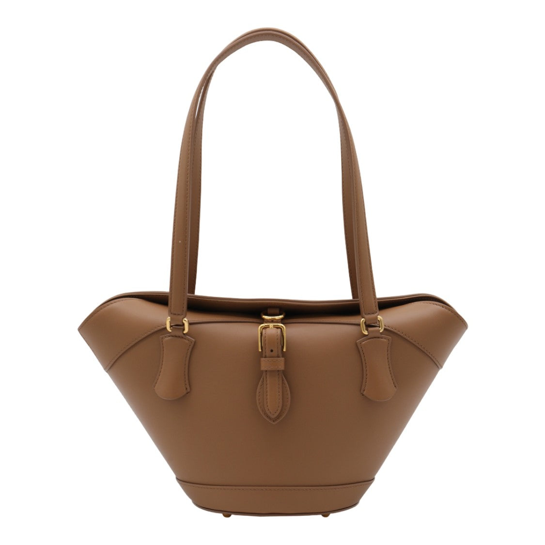 Dolce & Gabbana Trapezoidal Brown Leather Bag With Gold-Tone Hardware
