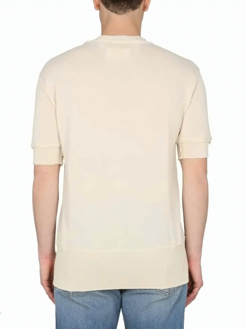 Maison Margiela Short-Sleeve Knit Top With Ribbed Details