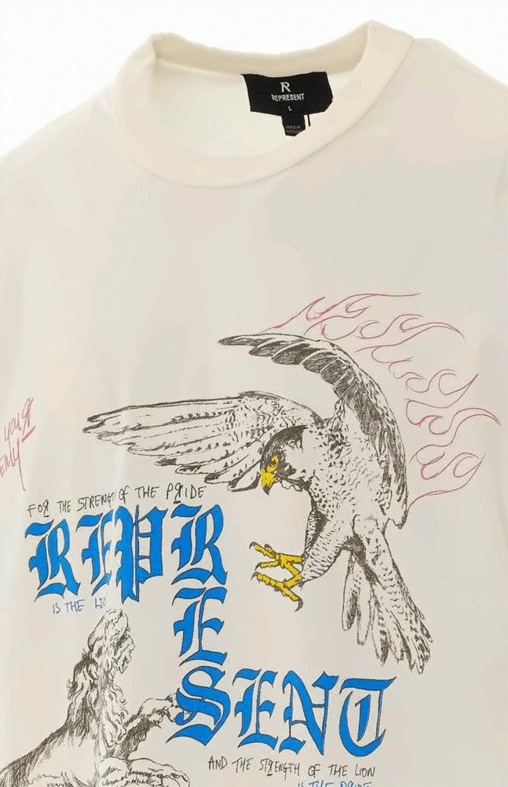 Represent Relaxed-Fit Graphic Print T-Shirt With Unique Lion And Eagle Design