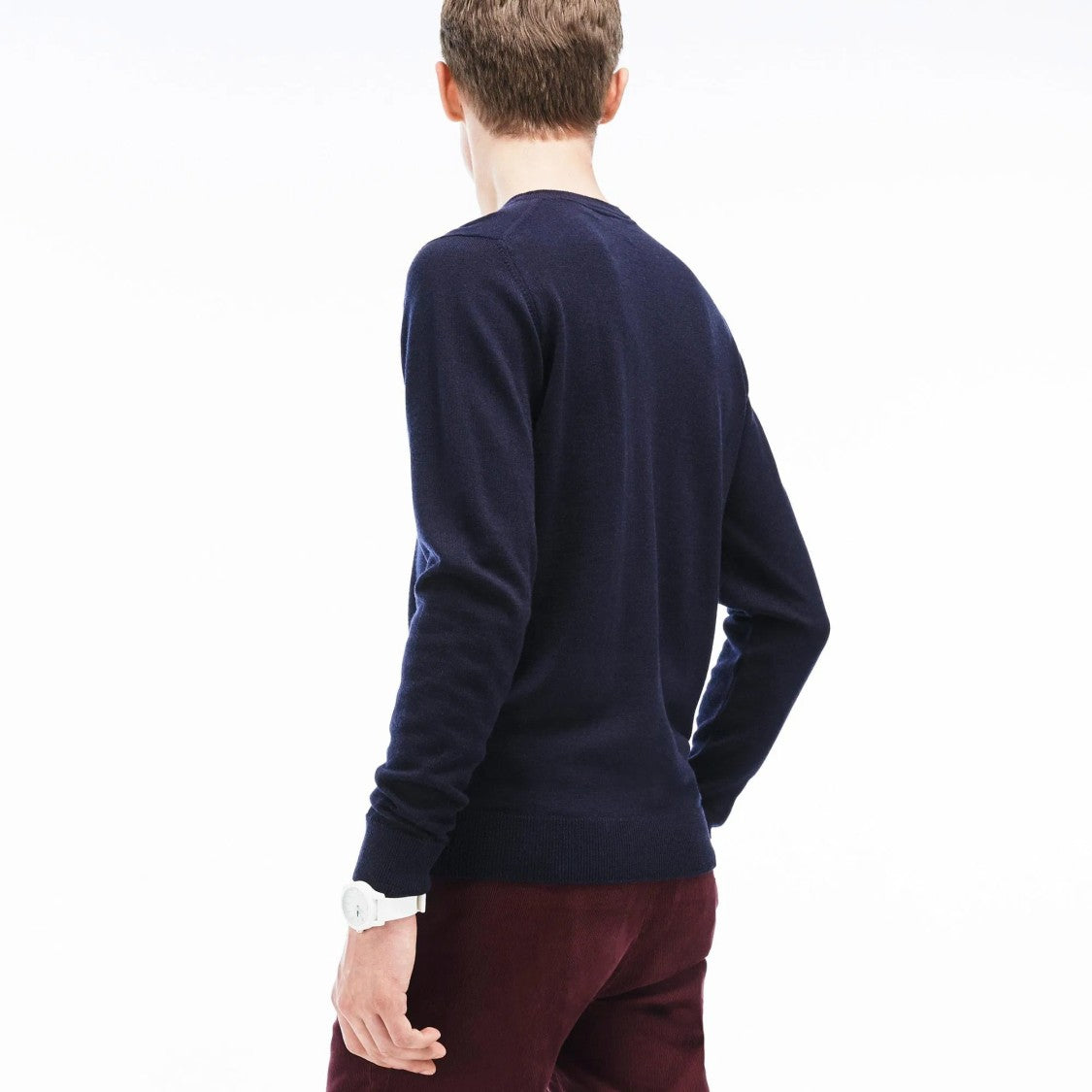Lacoste Fitted V-Neck Cotton Knitwear Sweater In Deep Blue