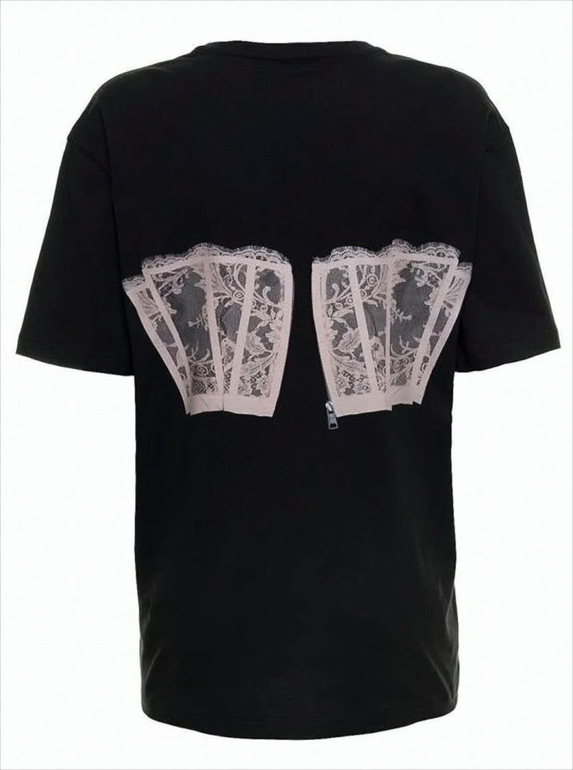 Alexander Mcqueen Short-Sleeved T-Shirt With Lace Corset Print