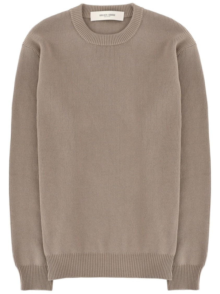 Golden Goose Neutrals Ribbed Crewneck Cotton Sweater