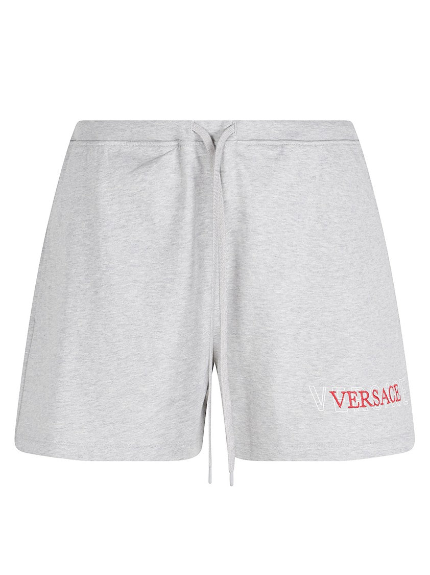 Versace Jersey Cotton Shorts With Drawstring Waist And Embroidered Logo