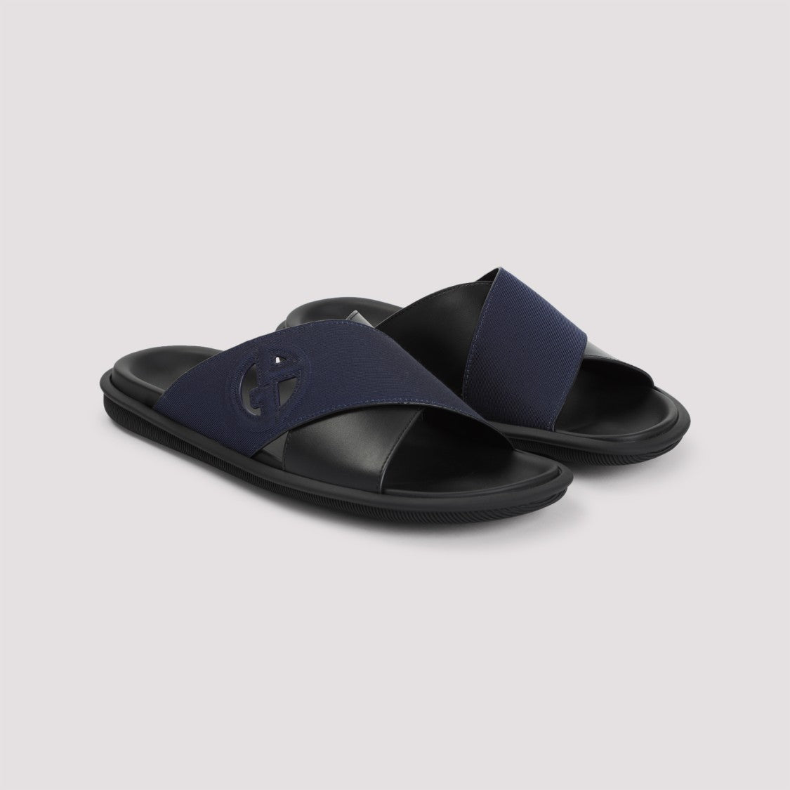 Giorgio Armani Black Bovine Leather Sandals With Cross-Strap Design