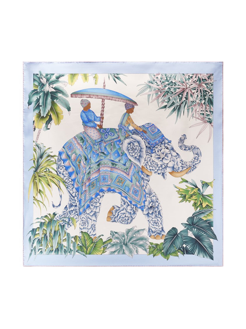 Ferragamo Silk Scarf With Elephant And Tropical Motif