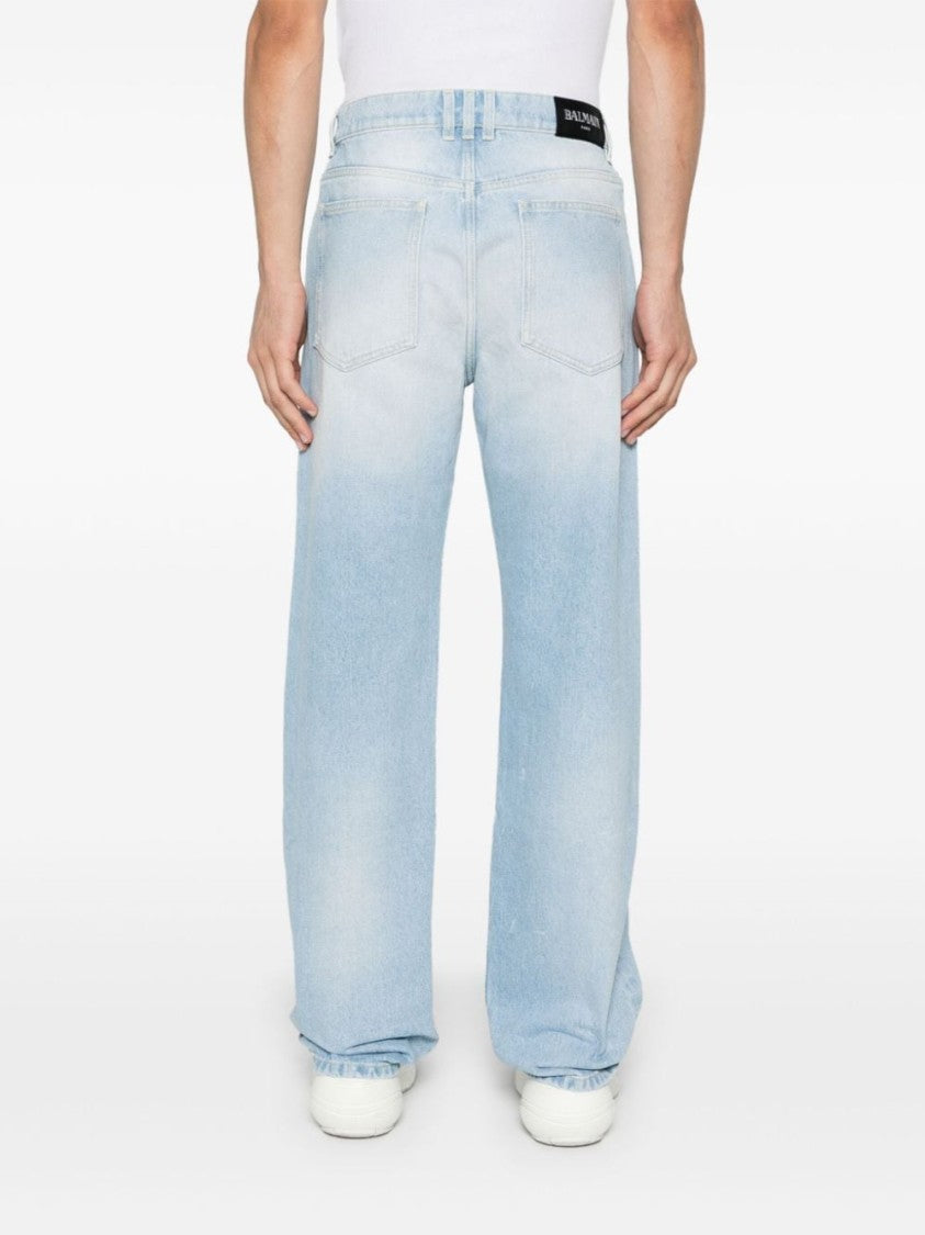 Balmain Light Blue Washed Denim Trousers