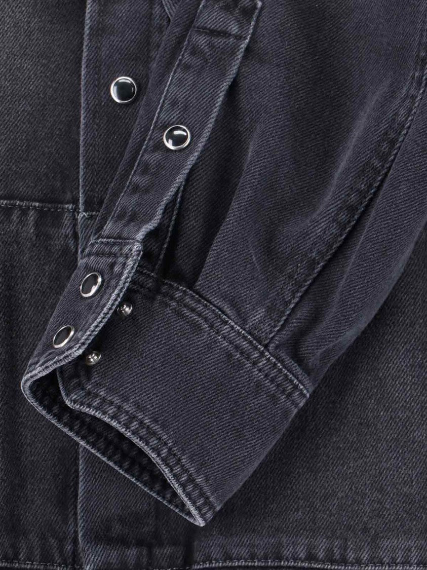 Mm6 By Maison Margiela Black Denim Shirt With Visible Stitching And Curved Hem