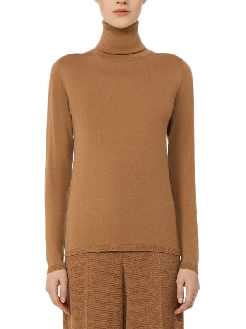 Max Mara Lightweight Brown Turtleneck Sweater With High Collar
