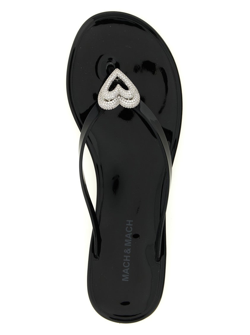 Mach & Mach Double Heart Sandals With Glossy Finish And Crystal Embellishment