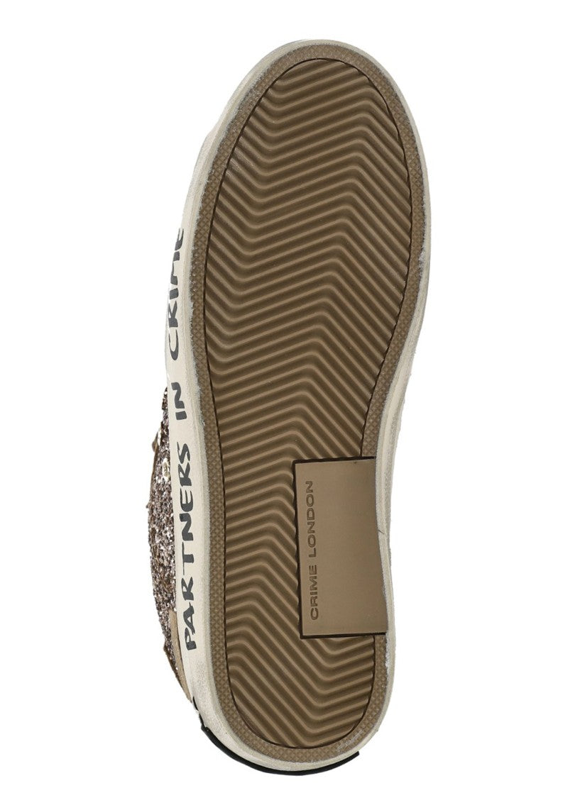 Crime London Brown Glitter Suede Inserts Leather Sneakers