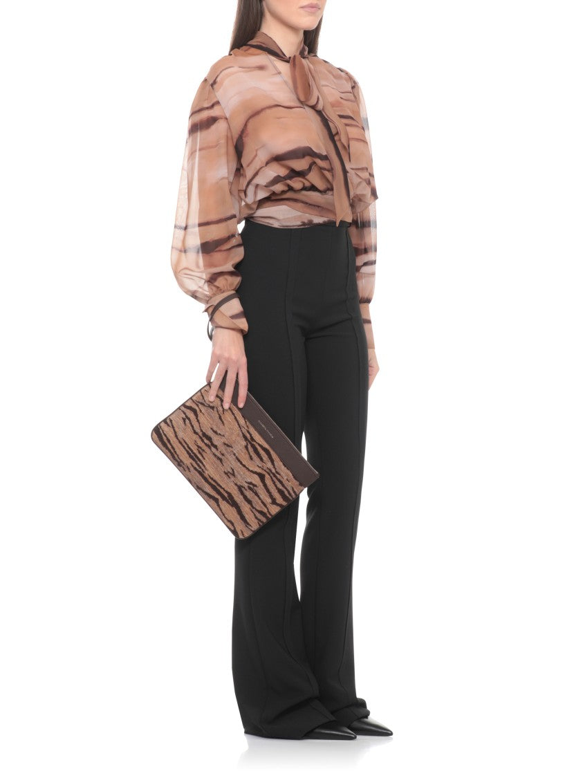 Elisabetta Franchi Animalier Pattern Pochette With Golden Logo Accent