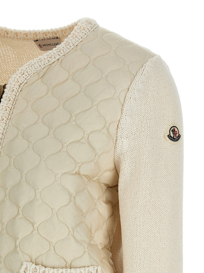 Moncler Geometric Quilted Cardigan With Goose Feather Padding