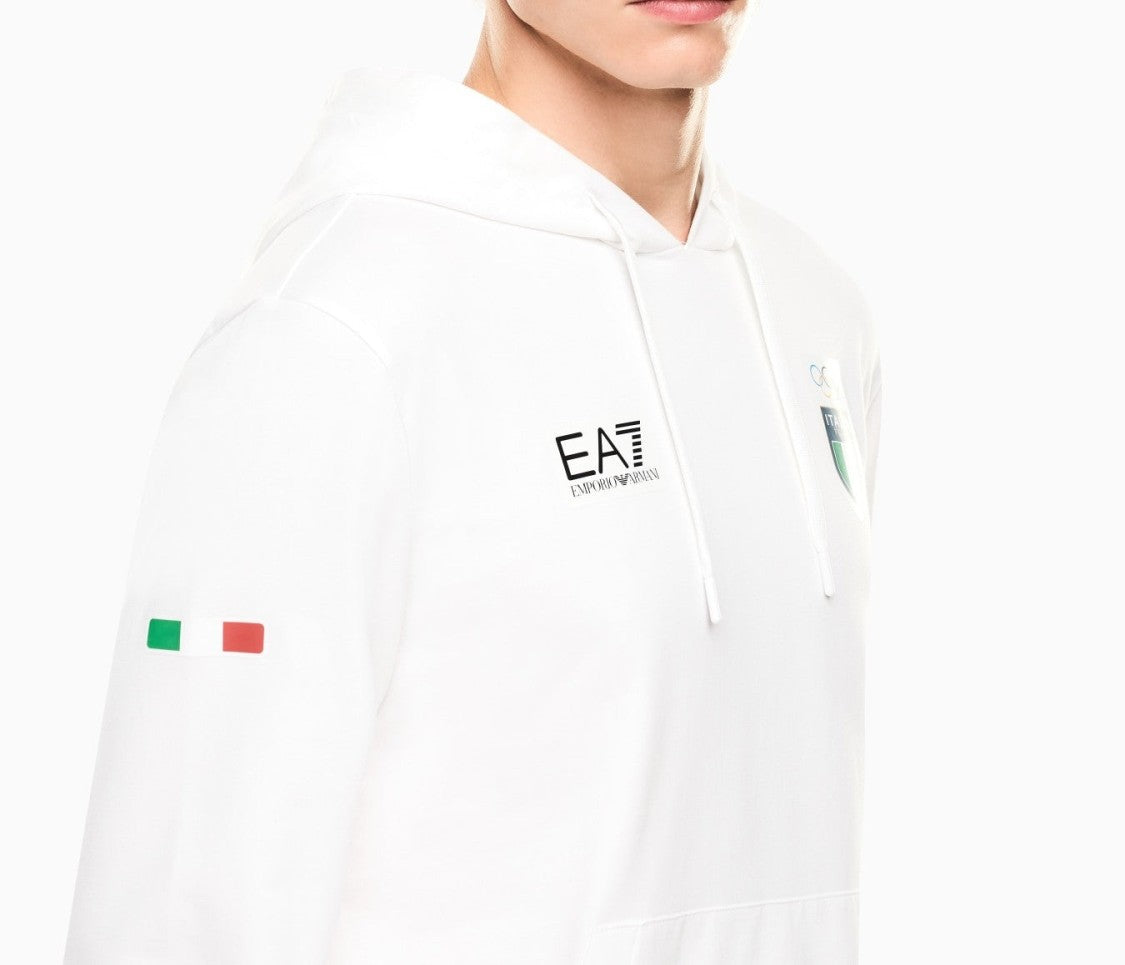 Ea7 Emporio Armani Milano-Cortina 2026 White Hoodie With Italia Detailing