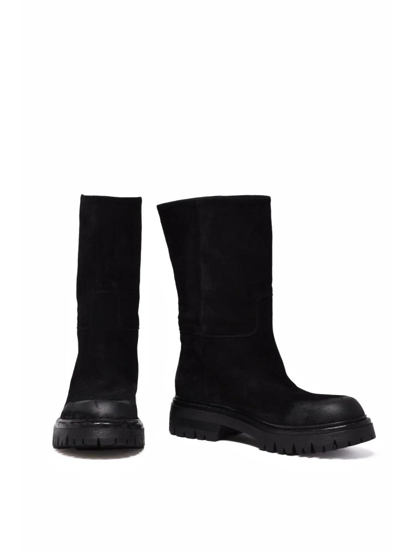 Elena Iachi Black Suede Round-Toe Boots