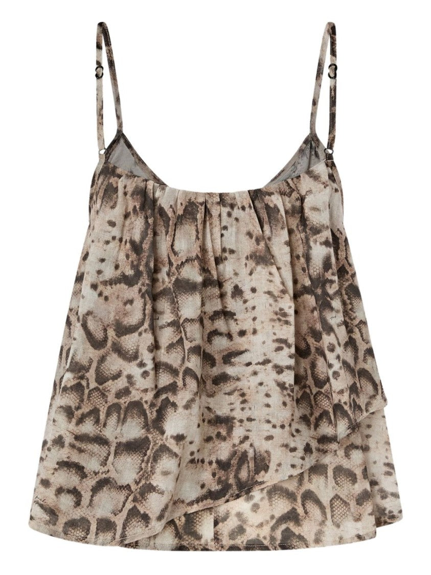 Pinko Beige Snake Print Tiered Top