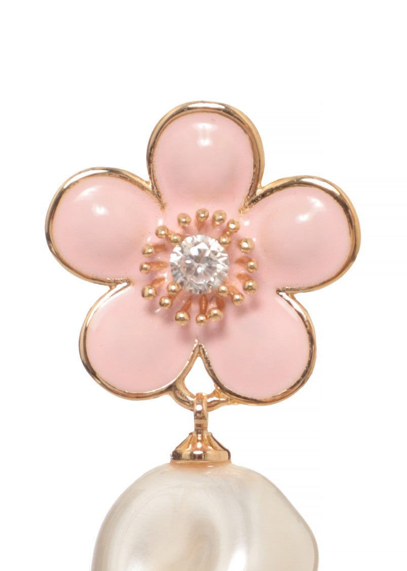 Self-Portrait Floral Design Pearl Earrings With Zircon Accents