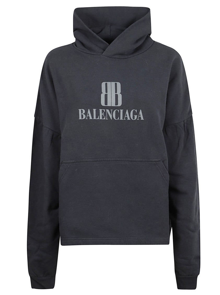 Balenciaga Hooded Sweatshirt With Faded Black Logo Plaque