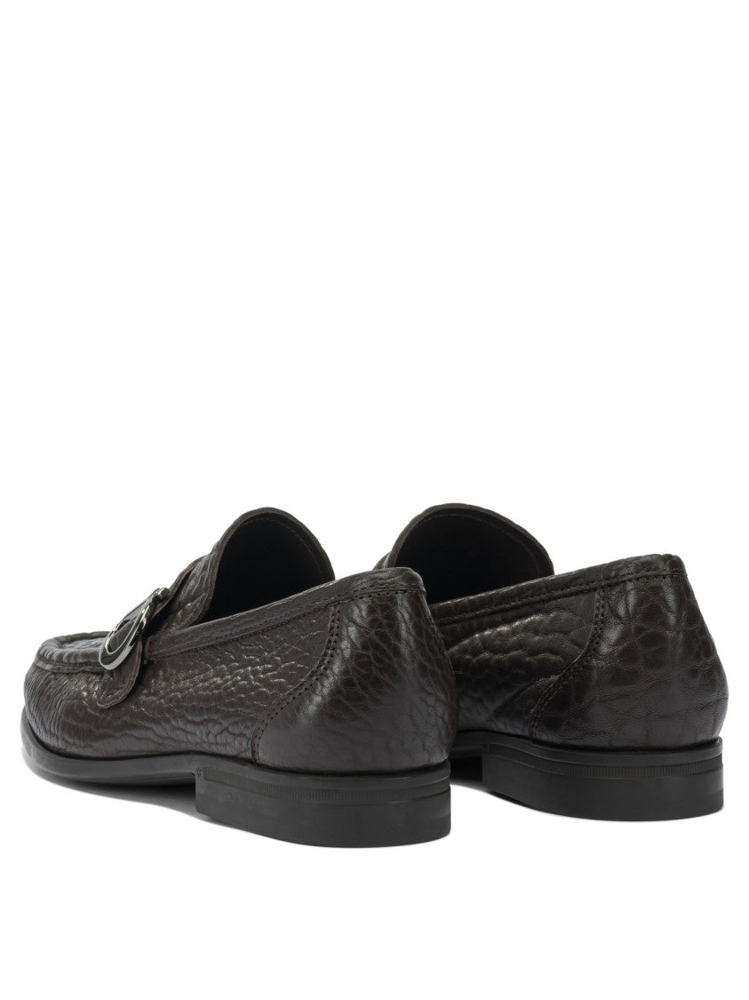 Ferragamo Textured Leather Loafers With Silver-Tone Detail