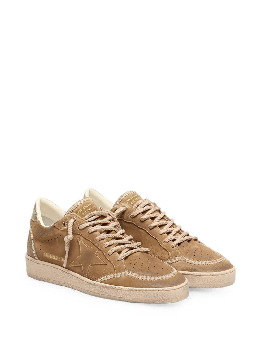 Golden Goose Distressed Tan Leather Sneakers With Stitched Star Detail