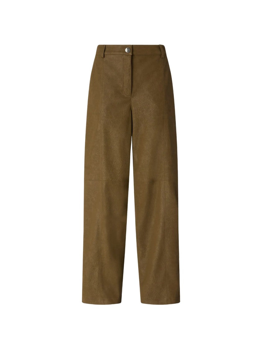 Pinko Wide-Leg Green Trousers With Belt Loops And Fastening