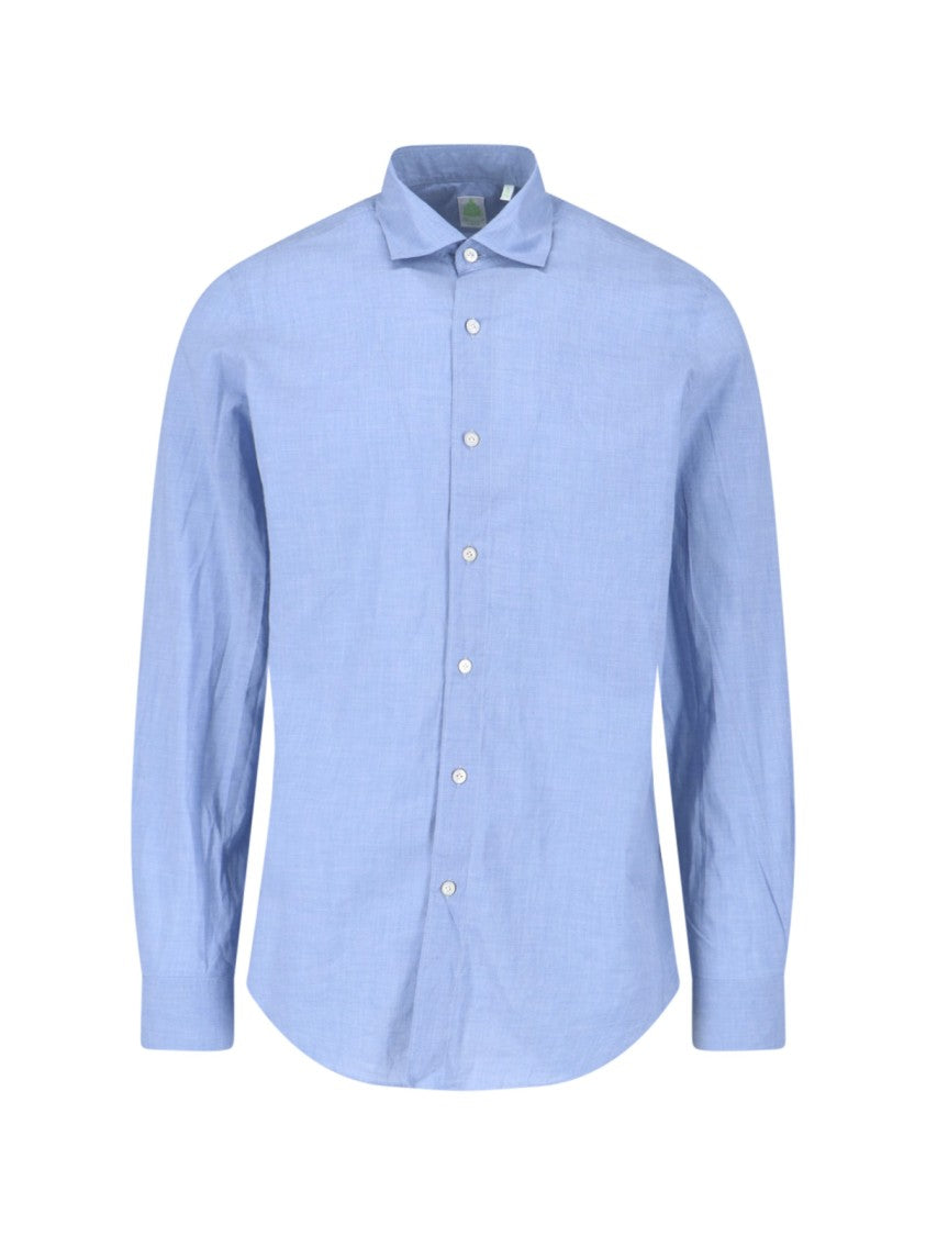 Finamore Light Blue Gaeta Tailored Linen Shirt