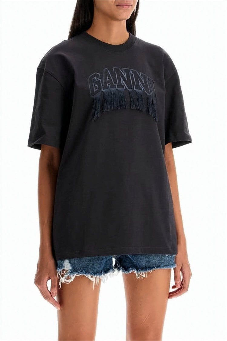 Ganni Relaxed Fit Short-Sleeve T-Shirt With Embroidered Logo