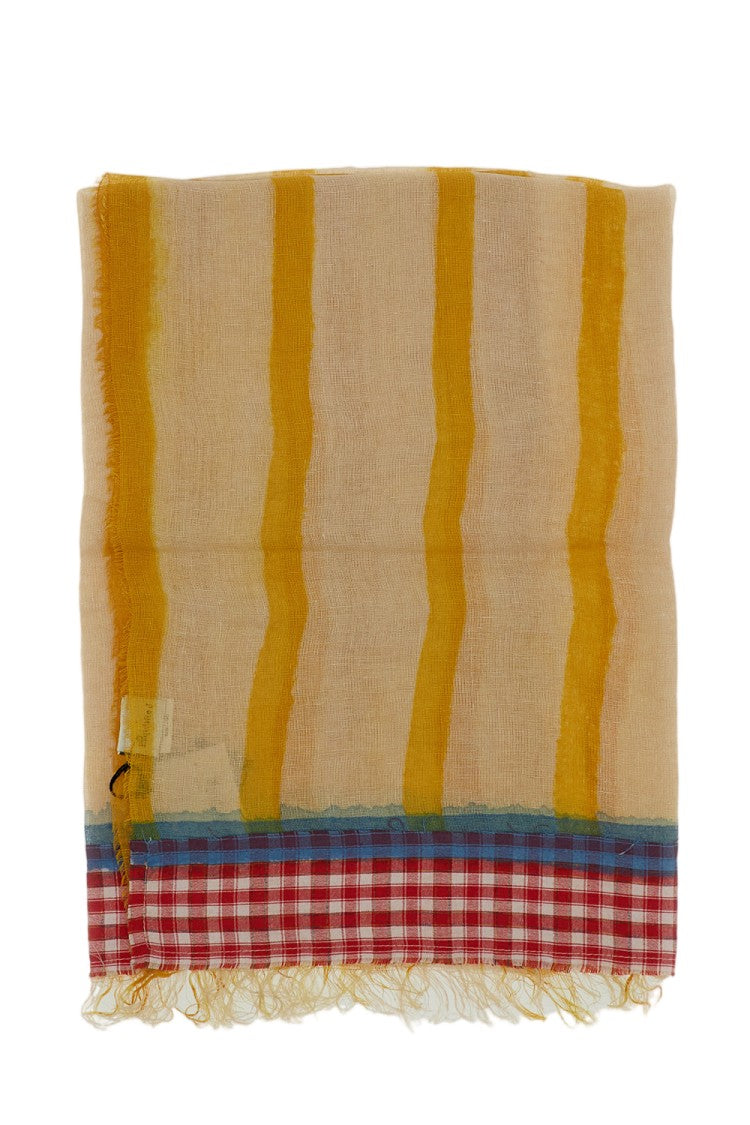 Exquisite J Lightweight Scarf With Vertical Mustard Stripes And Fringed Edges