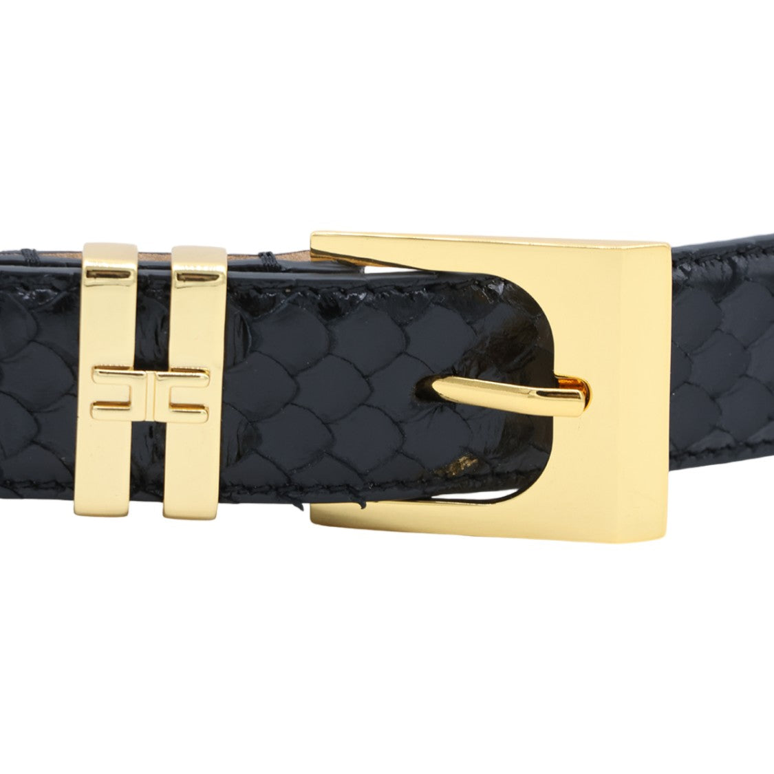 Elisabetta Franchi Textured Black Strap Belt With Gold Accents
