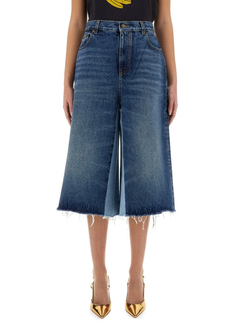 Chloé Patchwork Denim Bermuda Shorts With Artisanal Design