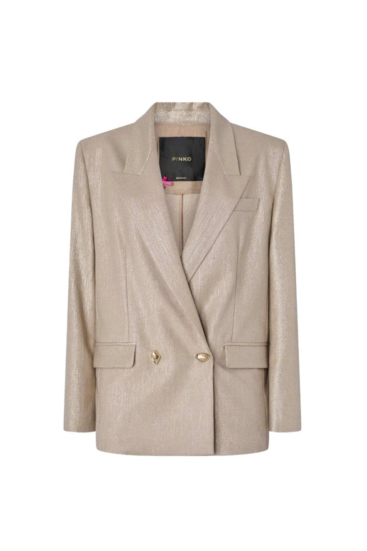 Pinko Beige Metallic-Sheen Double-Breasted Blazer