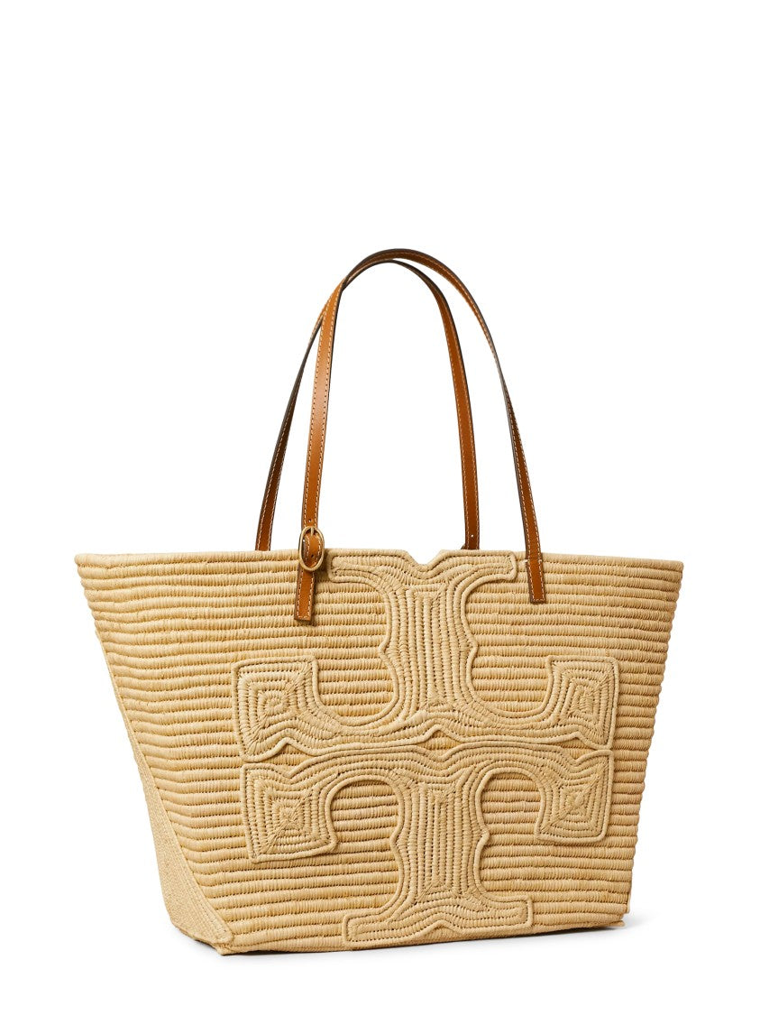 Tory Burch Ella Structured Straw Large Tote With Textured Pattern