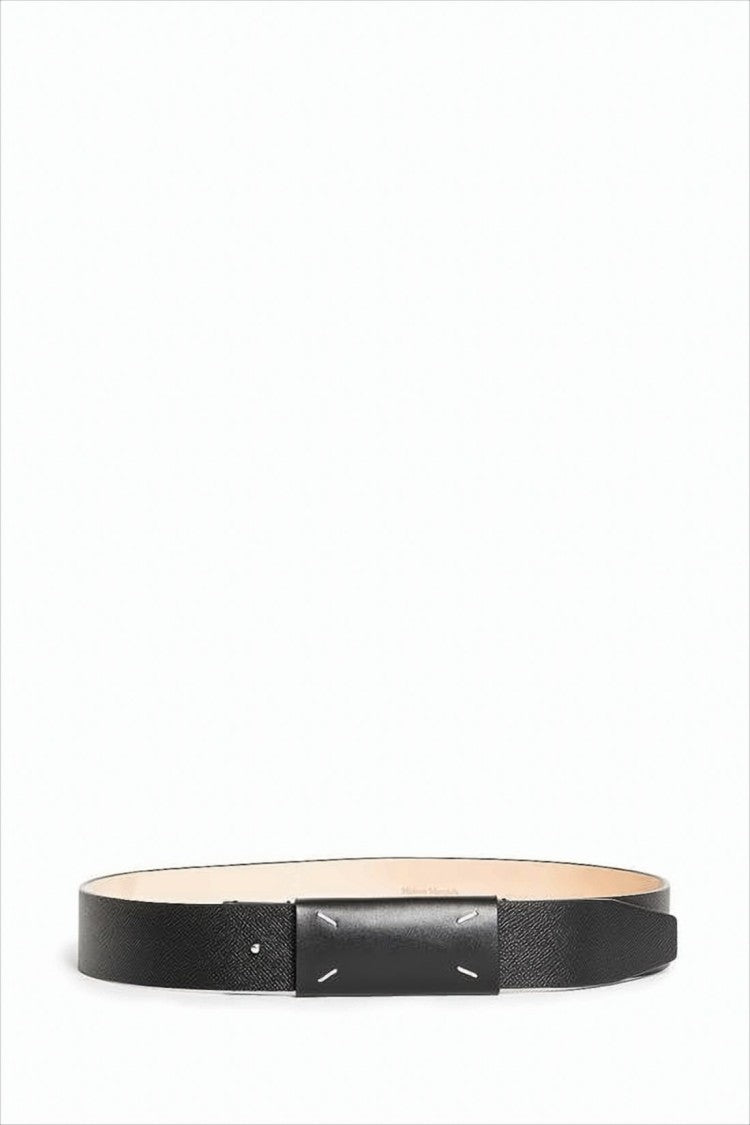 Maison Margiela Rectangular Buckle Leather Belt With Textured Finish