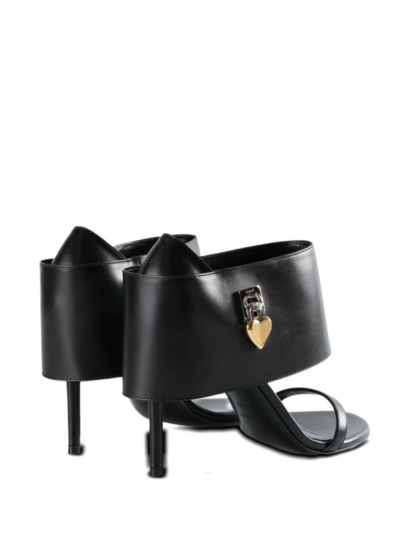 Givenchy Black Heart Lock Stiletto Ankle Sandals