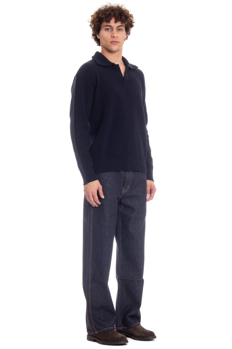 Roberto Collina Bicolor Wool-Cashmere Polo Sweater