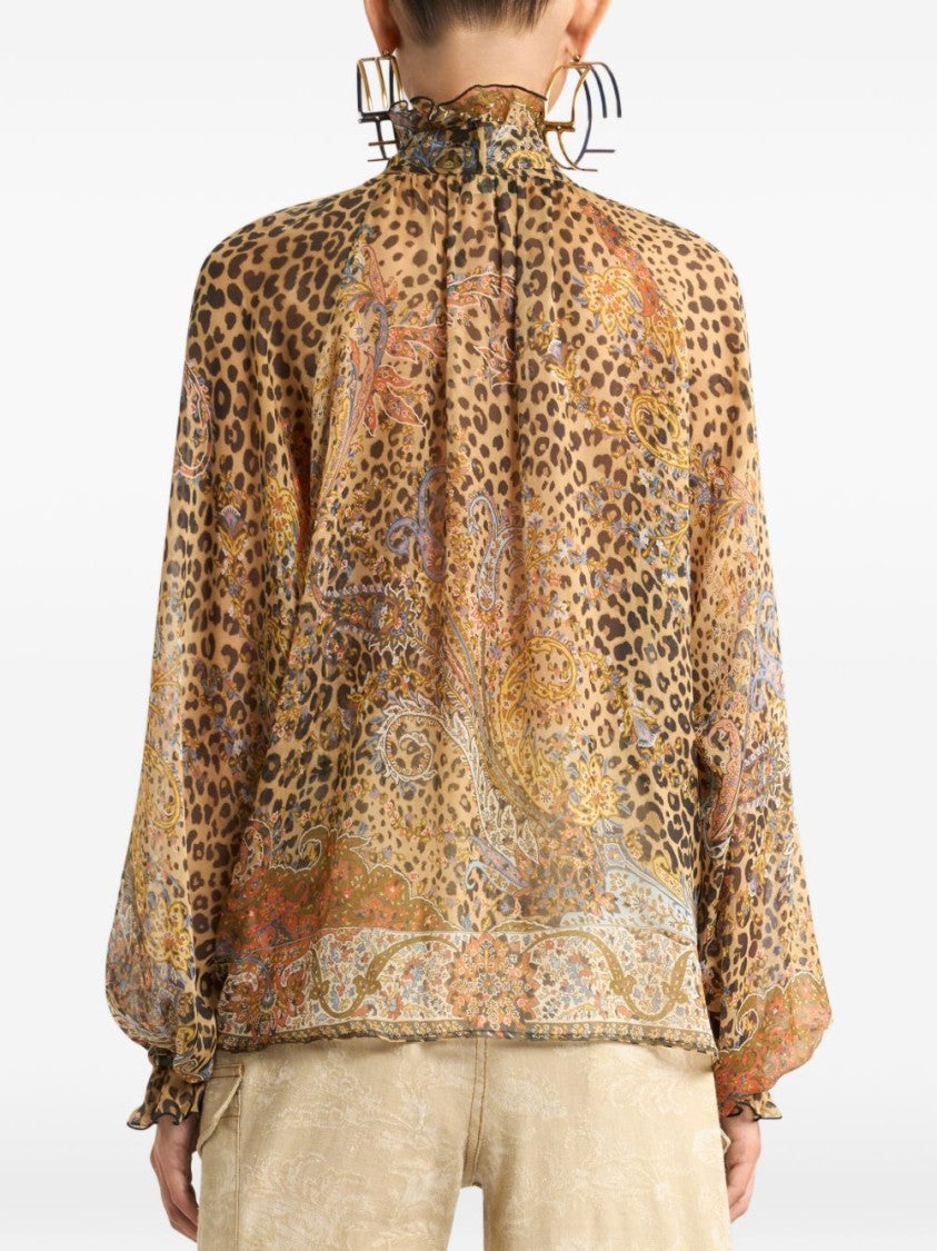 Etro Leopard Print Silk Blouse With Paisley Patterns