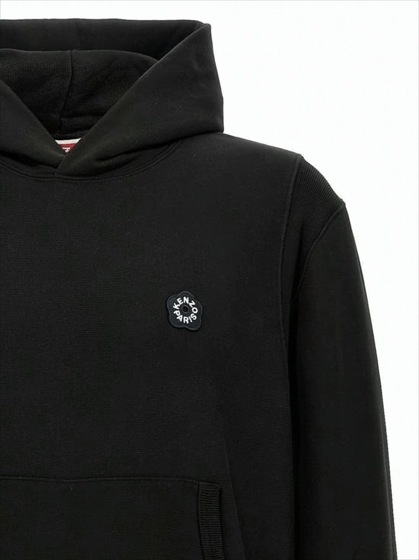 Kenzo Classic Black Cotton Hoodie With Subtle Logo