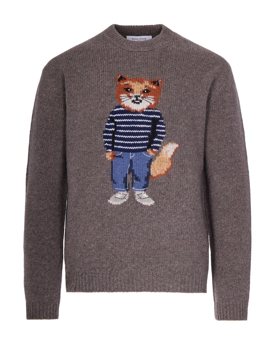 Maison Kitsuné Jacquard Fox Design Mohair-Wool Crewneck Sweater